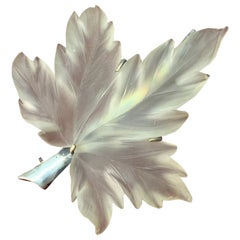 Art Deco Rock Crystal Leaf Brooch Pin Idar Oberstein Germany Sterling Silver
