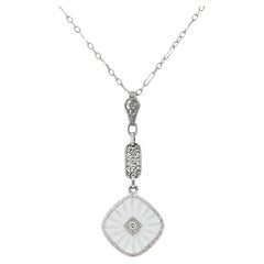 Art Deco Rock Crystal Quartz and Diamond Pendant Necklace Art Deco Rock Crystal Quartz and Diamond Pendant Necklace