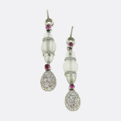 Art Deco Rock Crystal Ruby and Diamond Drop Earrings
