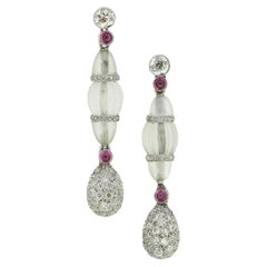 Art Deco Rock Crystal Ruby and Diamond Drop Earrings