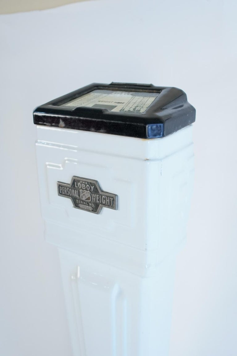 Art Deco RockOla "LoBoy" Porcelain Enamel CoinOp Penny Scale For Sale