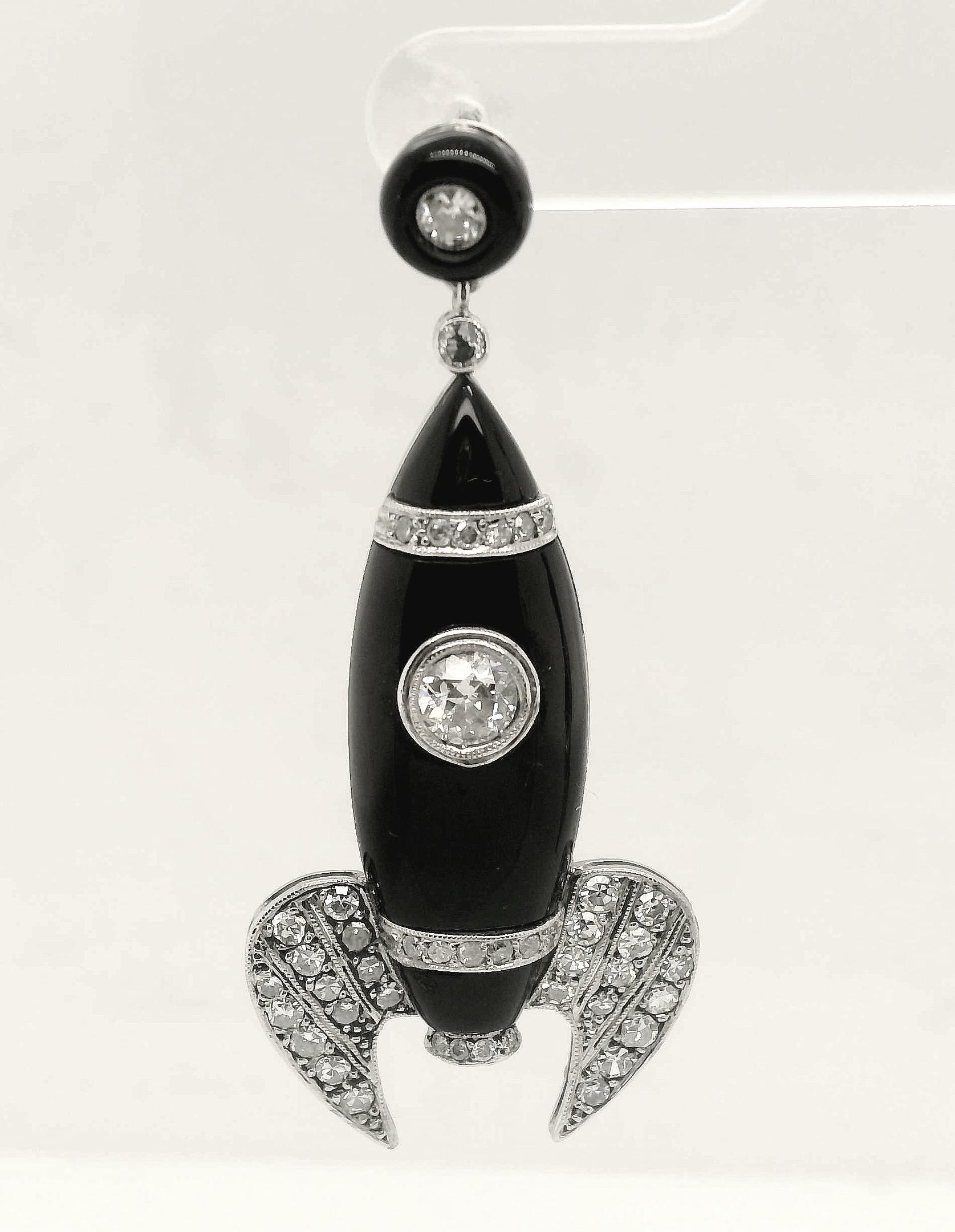 Taille vieille Europe Boucles d'oreilles Art déco Rocket avec diamants en vente