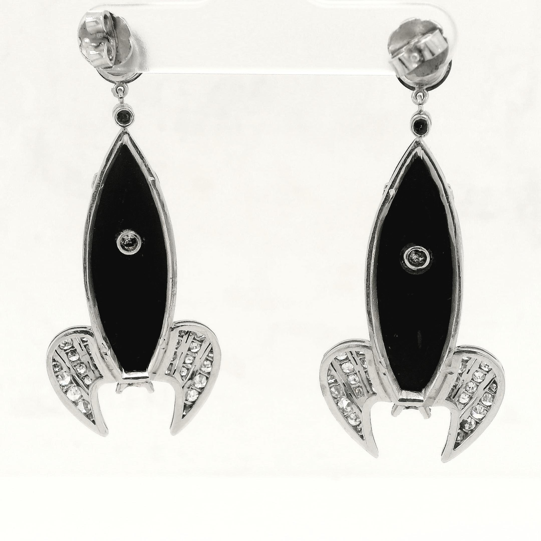 Boucles d'oreilles Art déco Rocket avec diamants Bon état - En vente à New Orleans, LA