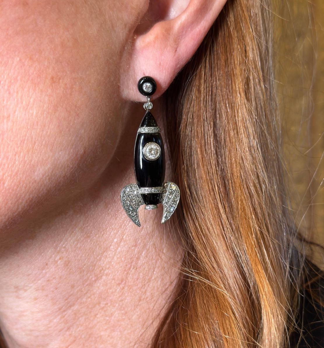 Boucles d'oreilles Art déco Rocket avec diamants Unisexe en vente