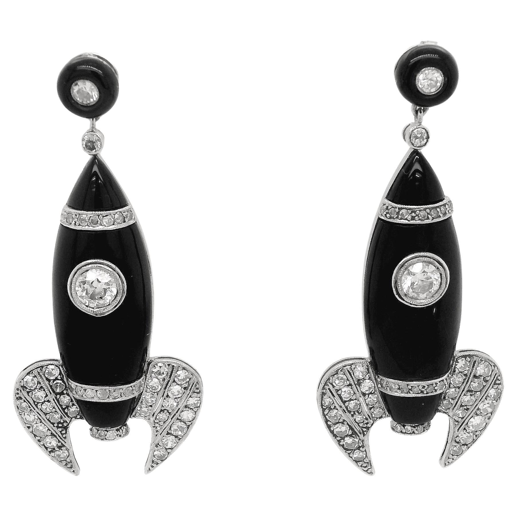 Boucles d'oreilles Art déco Rocket avec diamants en vente