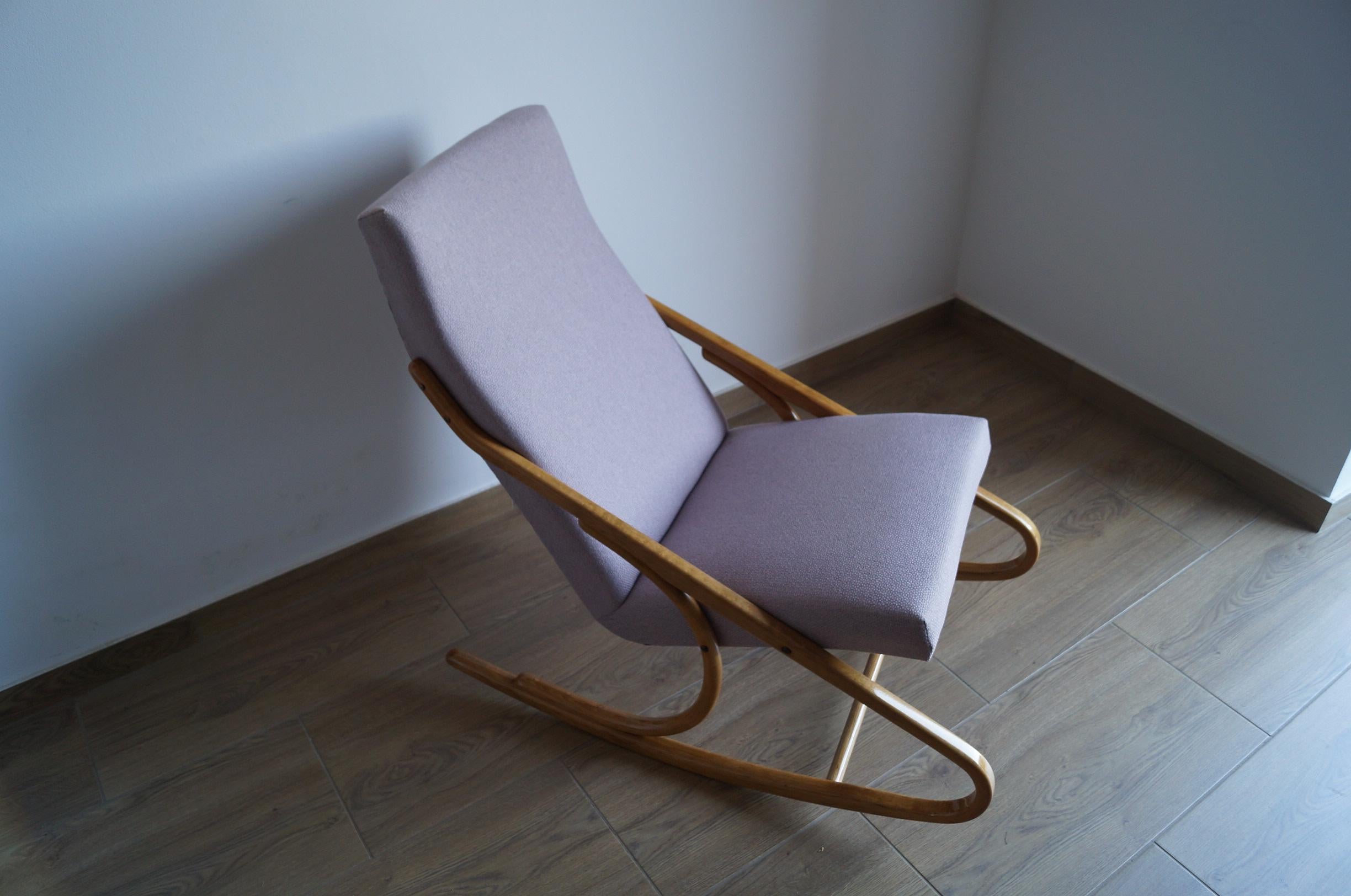 Ash Art Deco Rocking Chair J. Halabala from 1960 For Sale