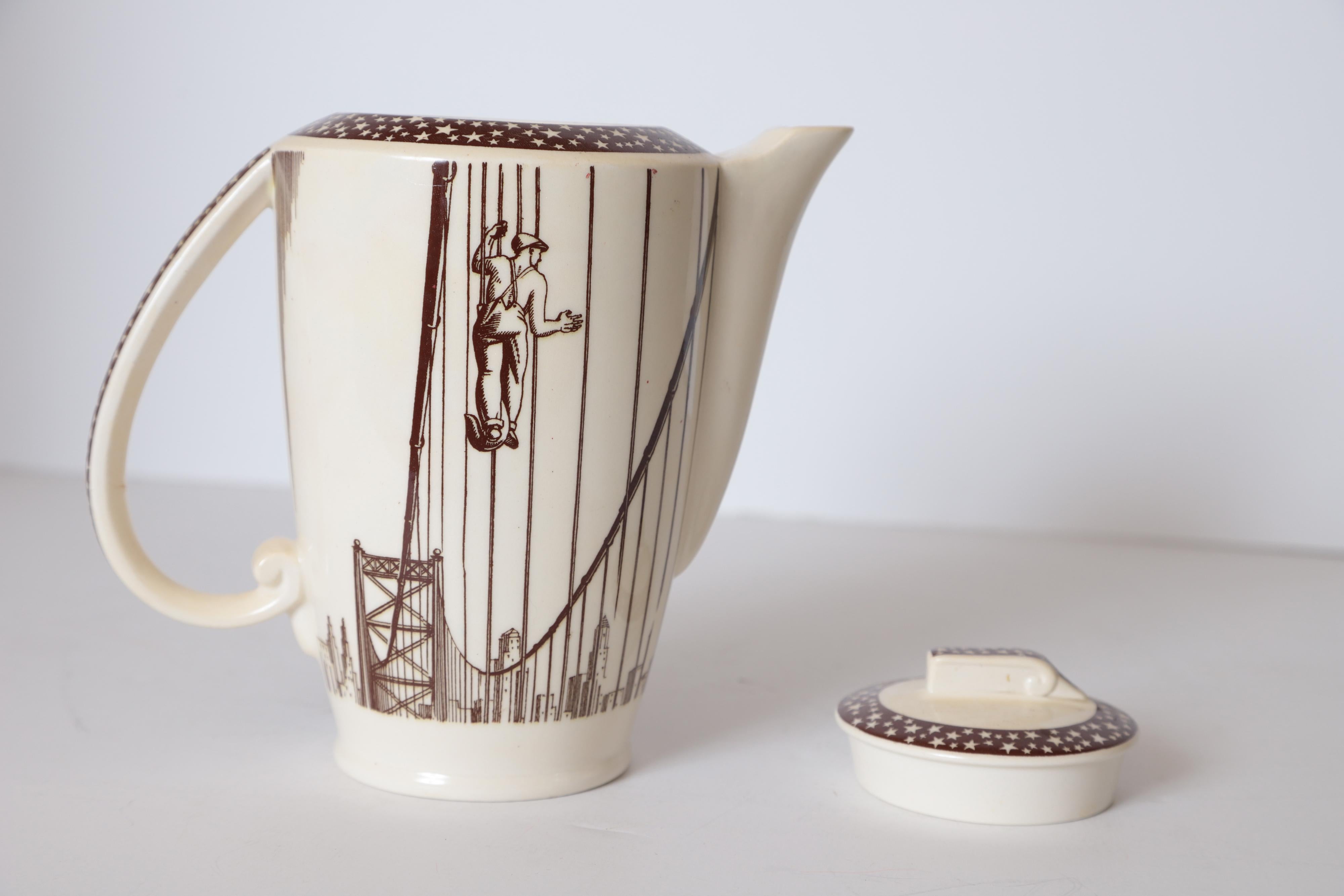 Art Deco Rockwell Kent Our America Kaffeekanne für Vernon Kilns Cocktail Krug 5