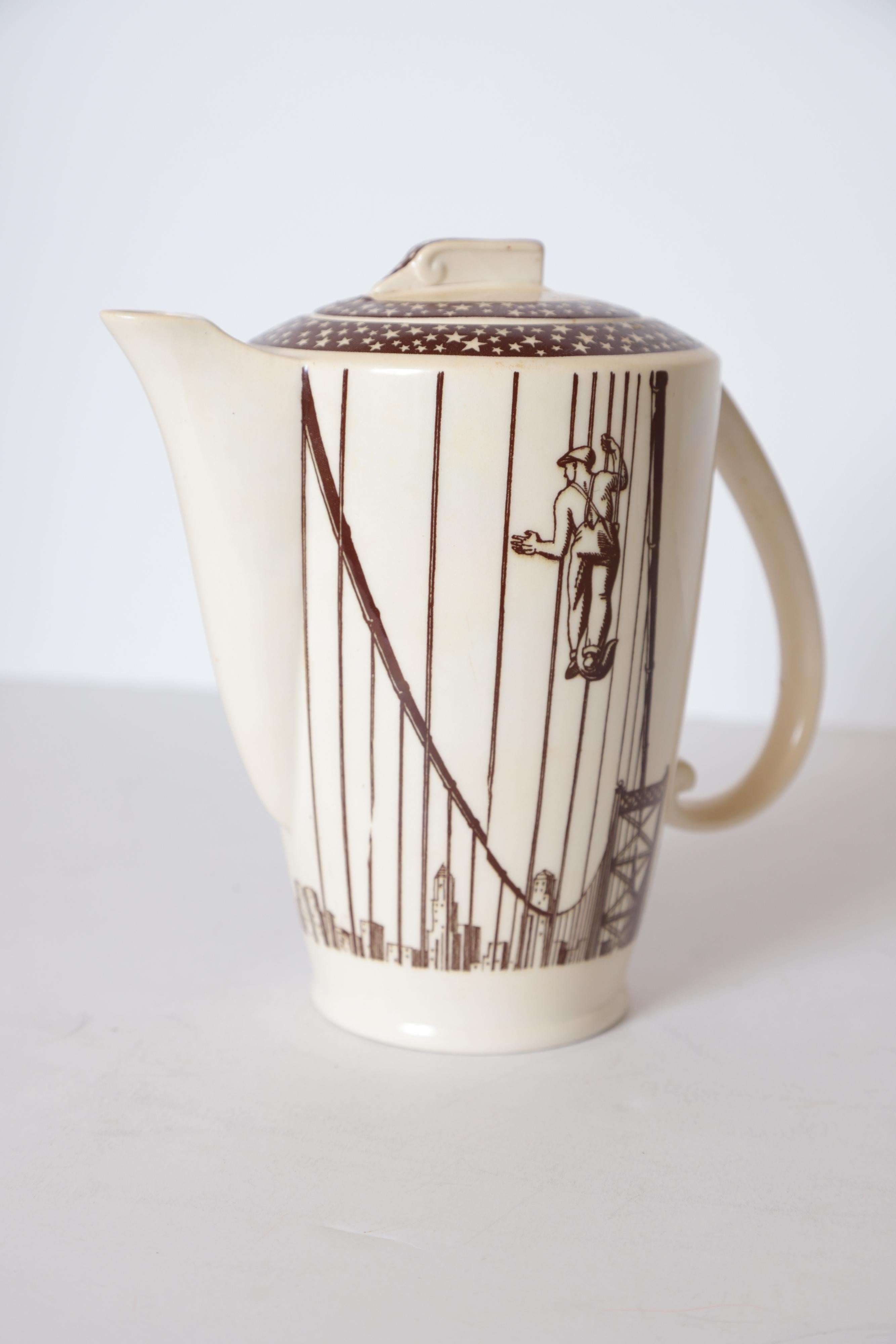 Art Deco Rockwell Kent Our America Kaffeekanne für Vernon Kilns Cocktail Krug (Keramik)
