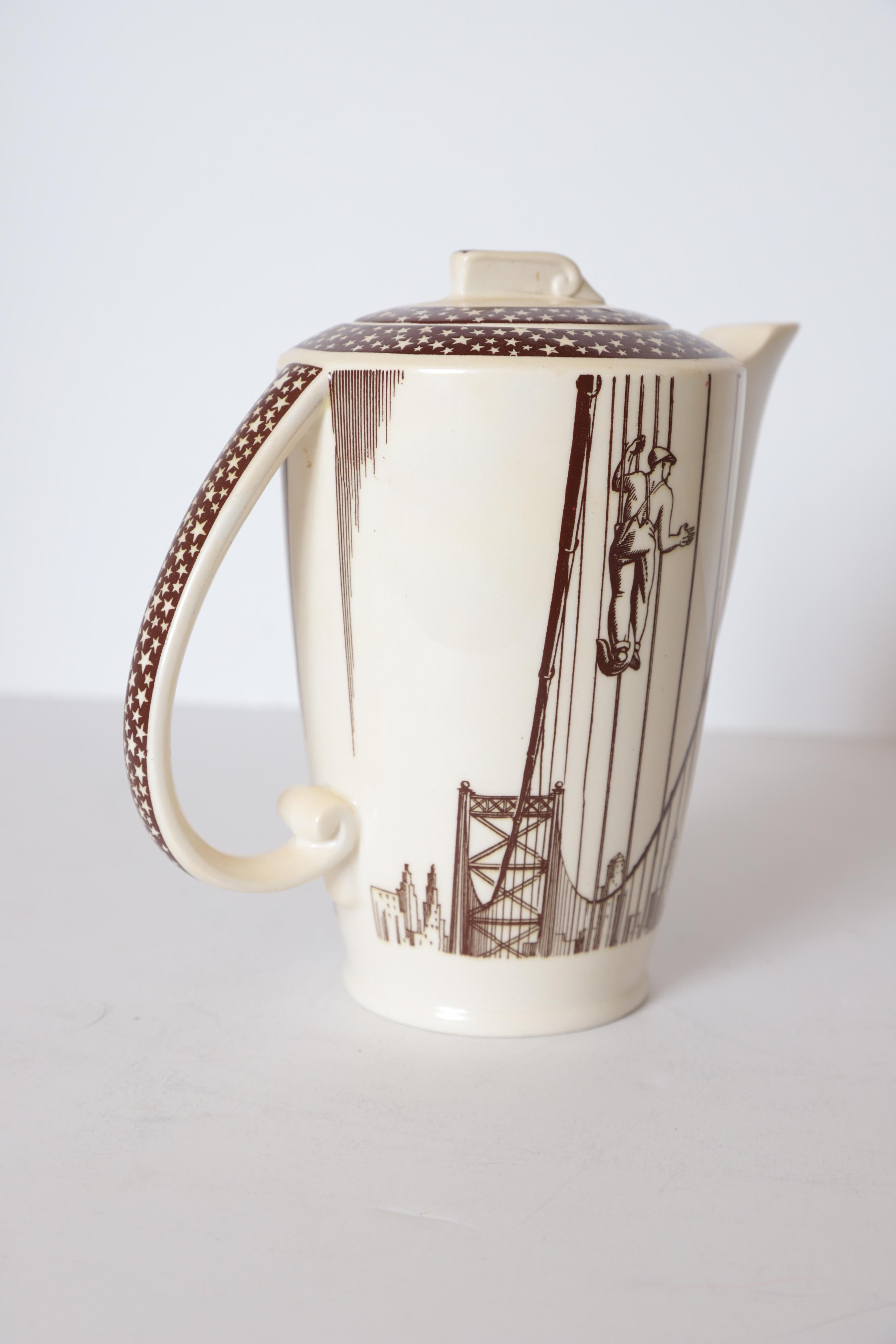 Art Deco Rockwell Kent Our America Kaffeekanne für Vernon Kilns Cocktail Krug 1