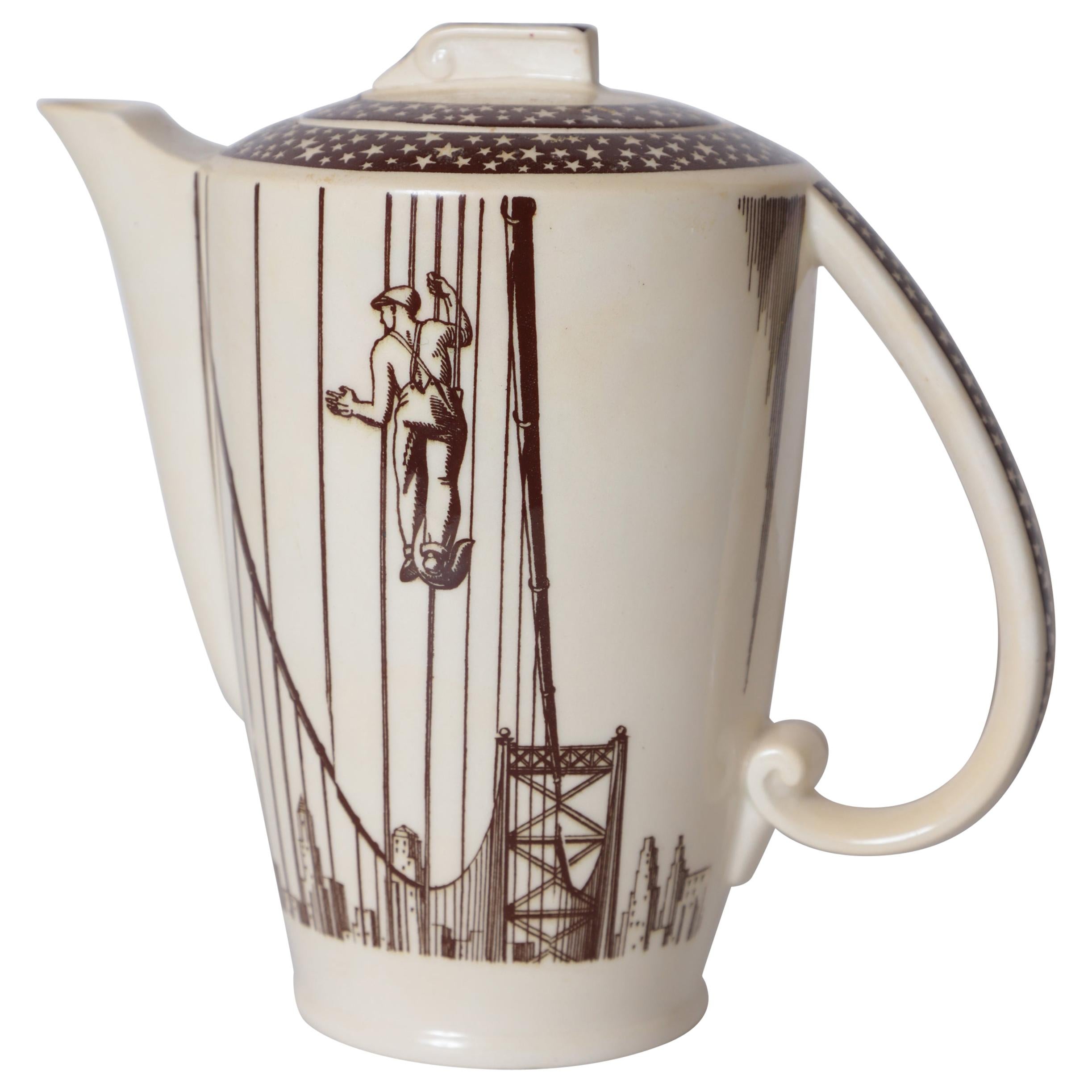 Art Deco Rockwell Kent Our America Coffee Pot for Vernon Kilns Cocktail Pitcher