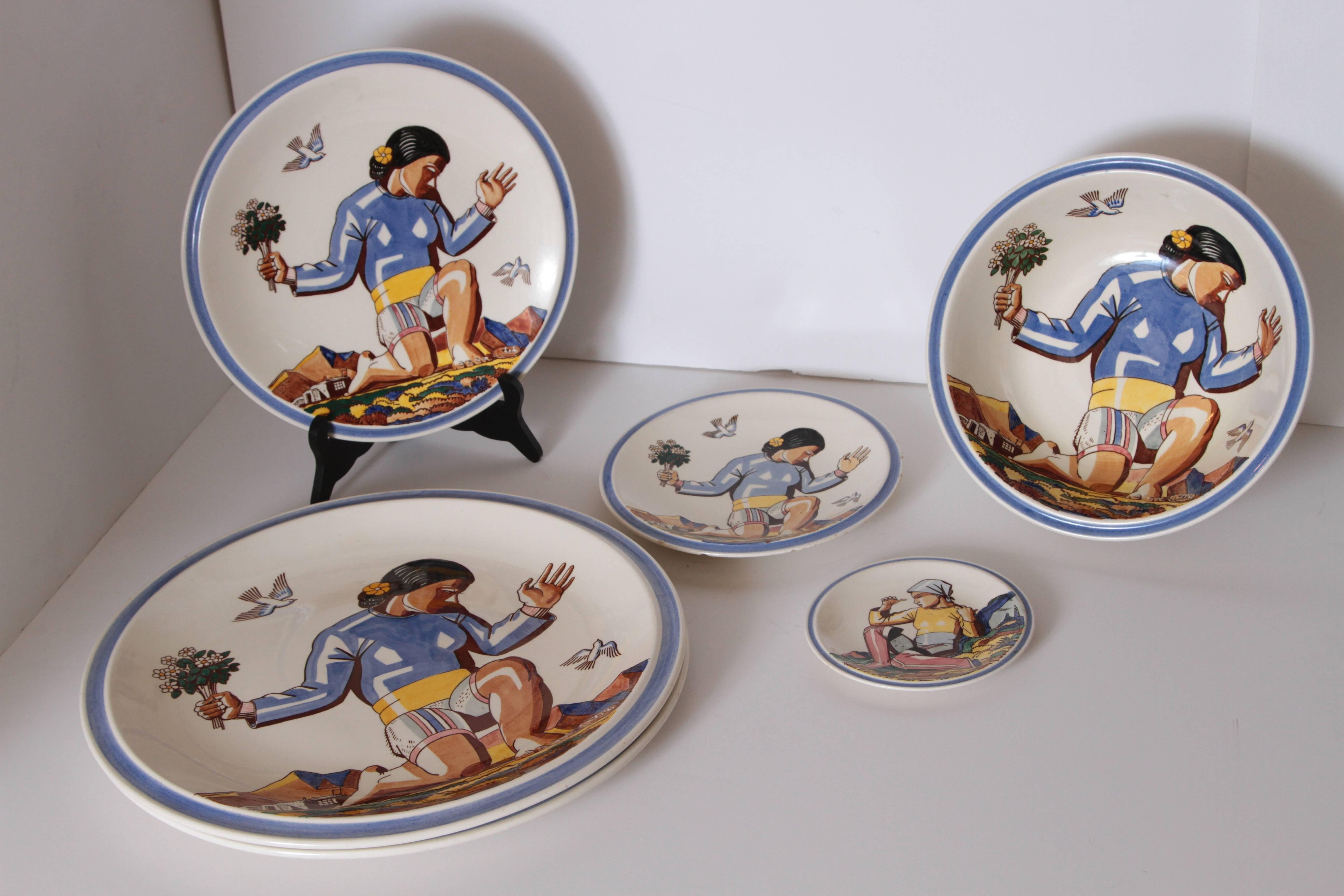 Art-Déco-Serviergeschirr von Rockwell Kent Salamina für Vernon Kilns, Sechser-Set (amerikanisch) im Angebot