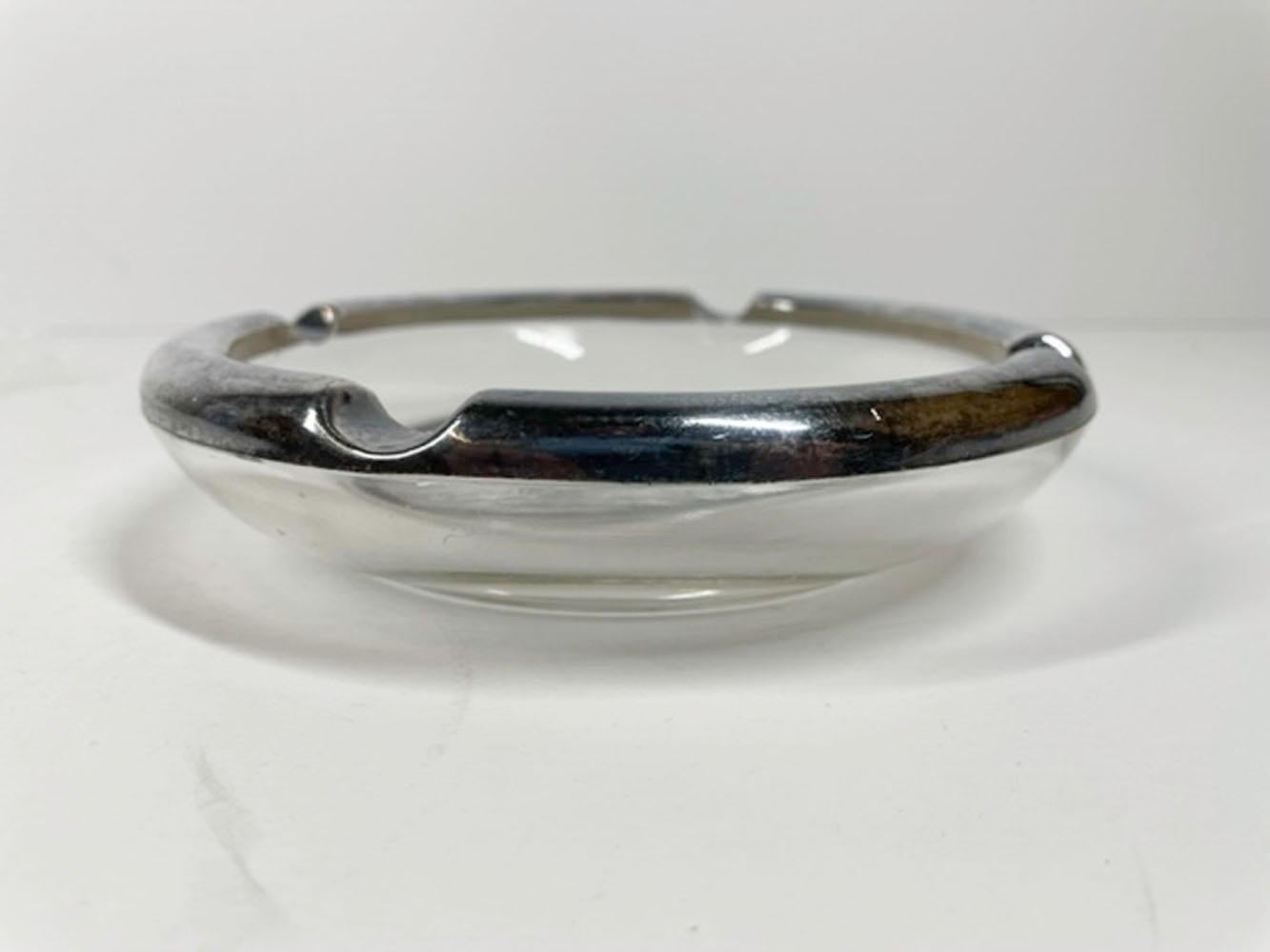 Art Deco, Rockwell Silver Overlay Clear Glass Ashtray with Marlin/Sailfish Motif 1