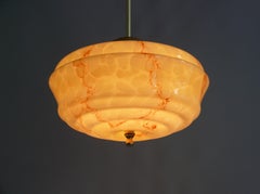 Art Deco rod pendant light with brass suspension, marbled glass - 1930s