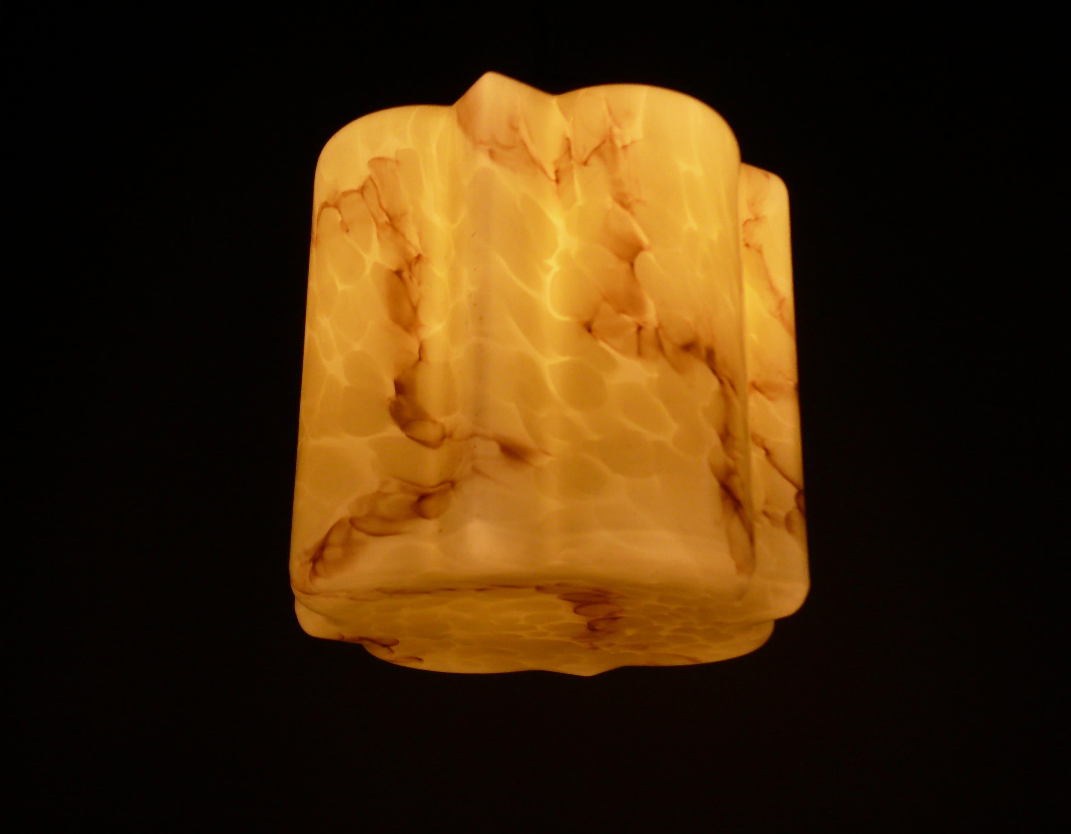 Art Deco rod pendant light with brass suspension, marbled glass - 1930s (Deutsch) im Angebot