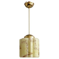 Art Deco rod pendant light with brass suspension, marbled glass - 1930s
