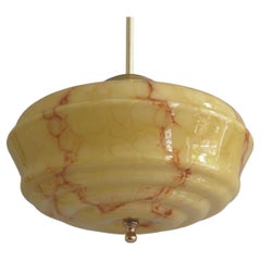 Art Deco rod pendant light with brass suspension, marbled glass - 1930s
