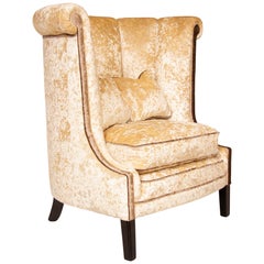 Art Deco Roll Top High Back Armchair