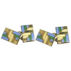 Art Deco Rolled Gold and Enamel Gents Cufflinks