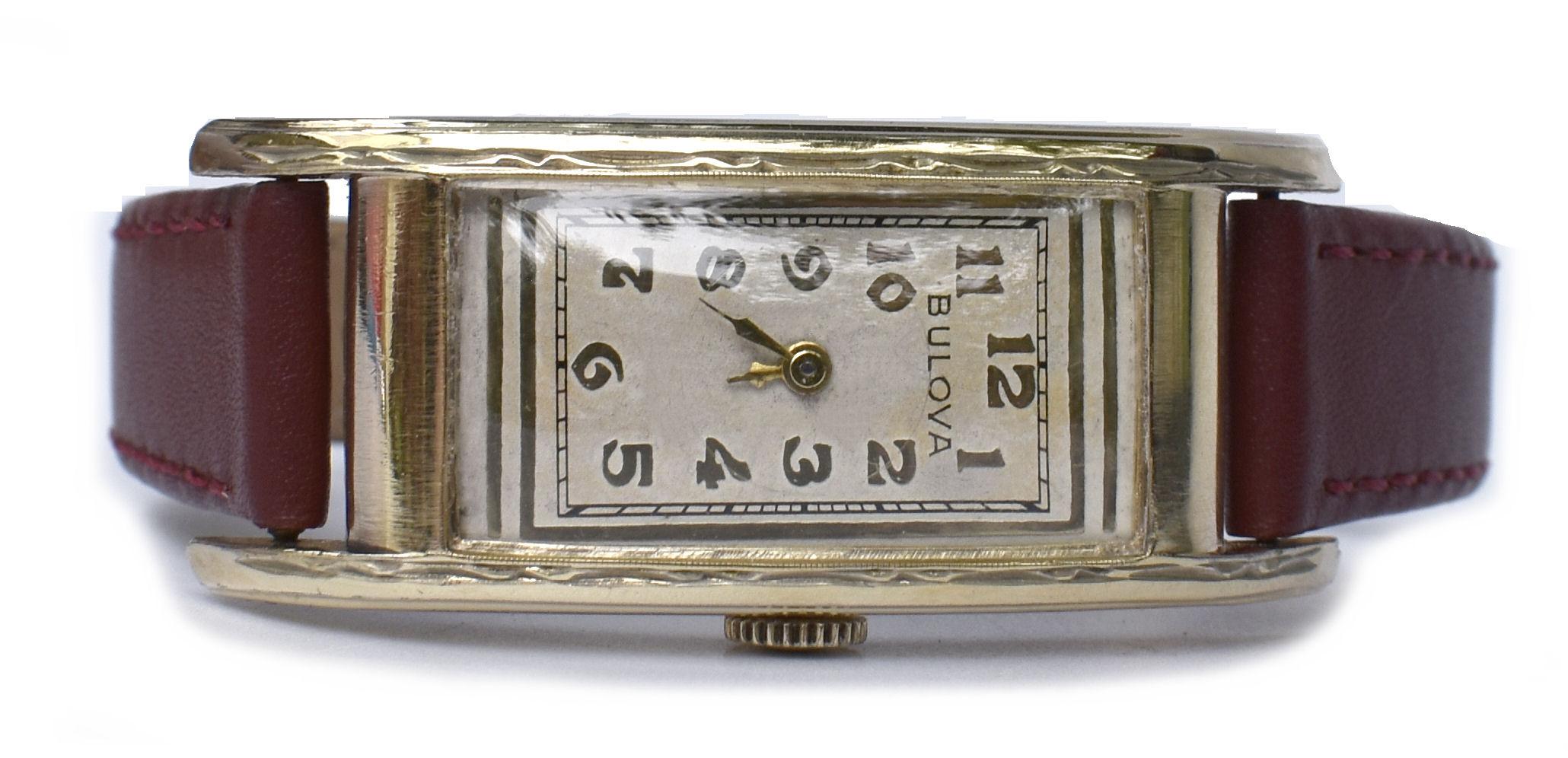 Goldgefüllte Uhr im Art-déco-Stil von Bulova, USA, um 1928 im Zustand „Gut“ in Westward ho, GB