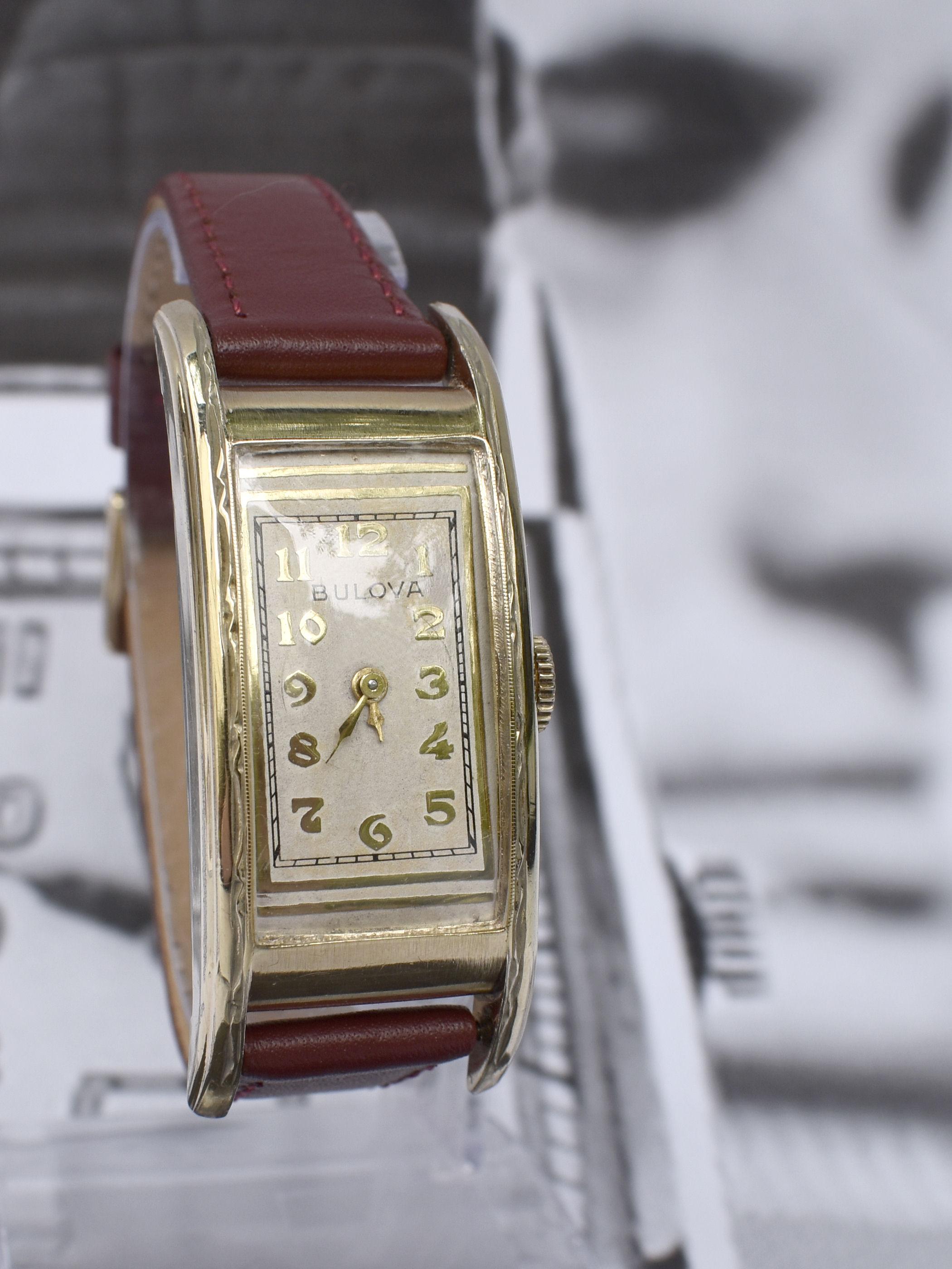 Goldgefüllte Uhr im Art-déco-Stil von Bulova, USA, um 1928 3