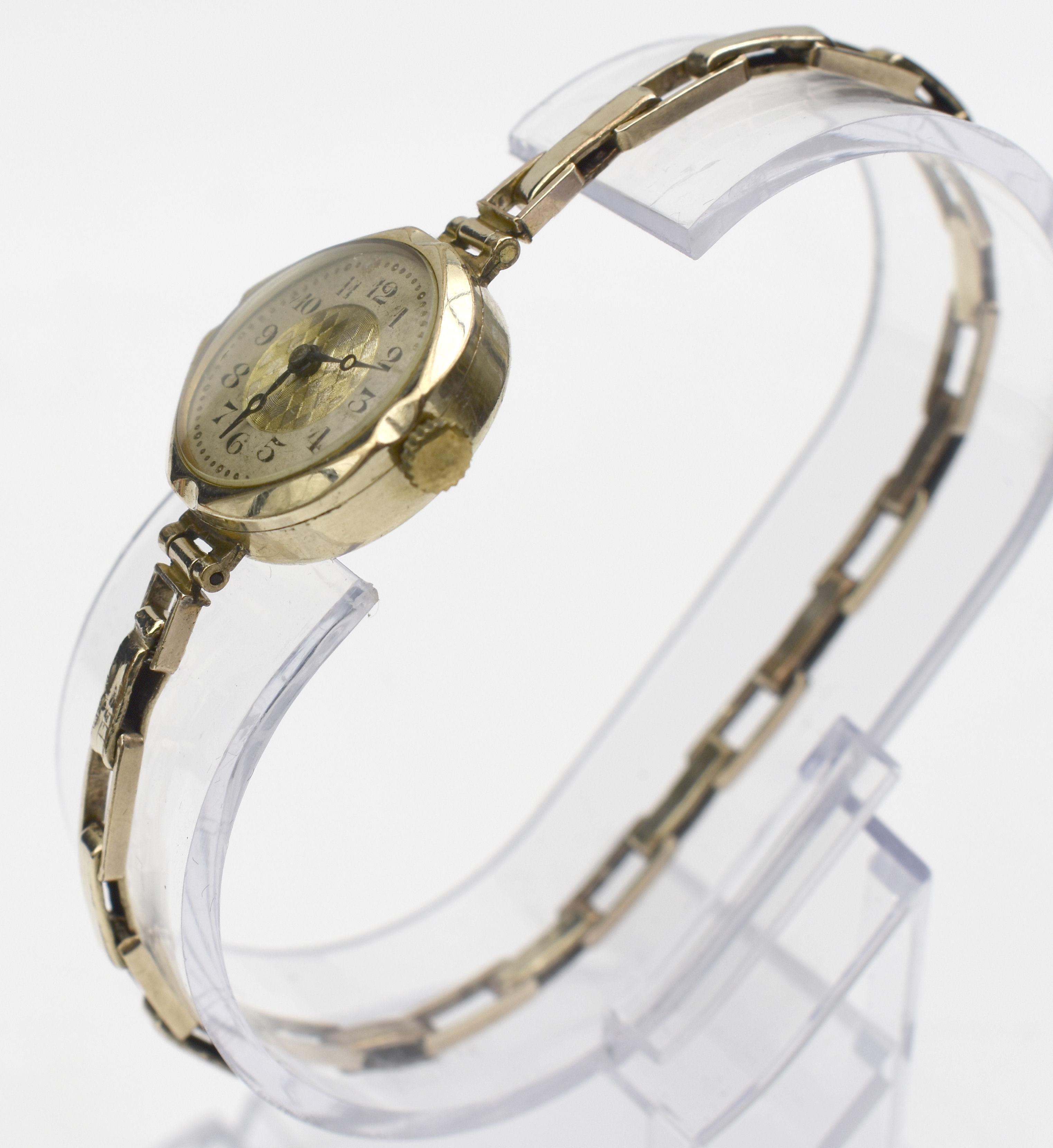 Women's Art Deco Rolled Gold Harlequin Dial 15 Jewels Ladies Watch, C1930