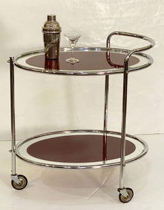 Art Deco Rolling Bar Cart of Chrome and Mirrored Glass from England