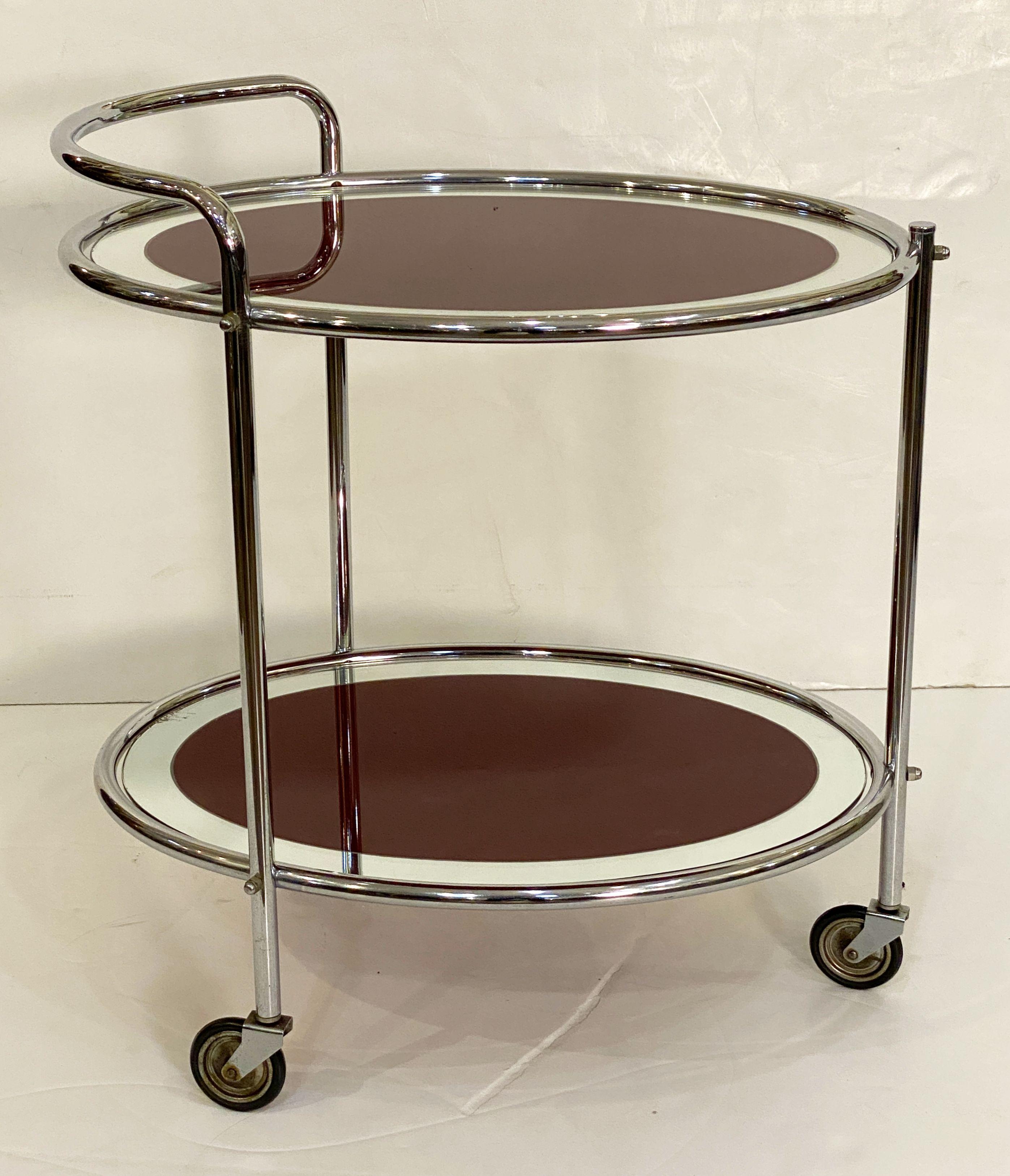 Mid-20th Century Art Deco Rolling Bar Cart of Chrome and Mirrored Glass from England For Sale