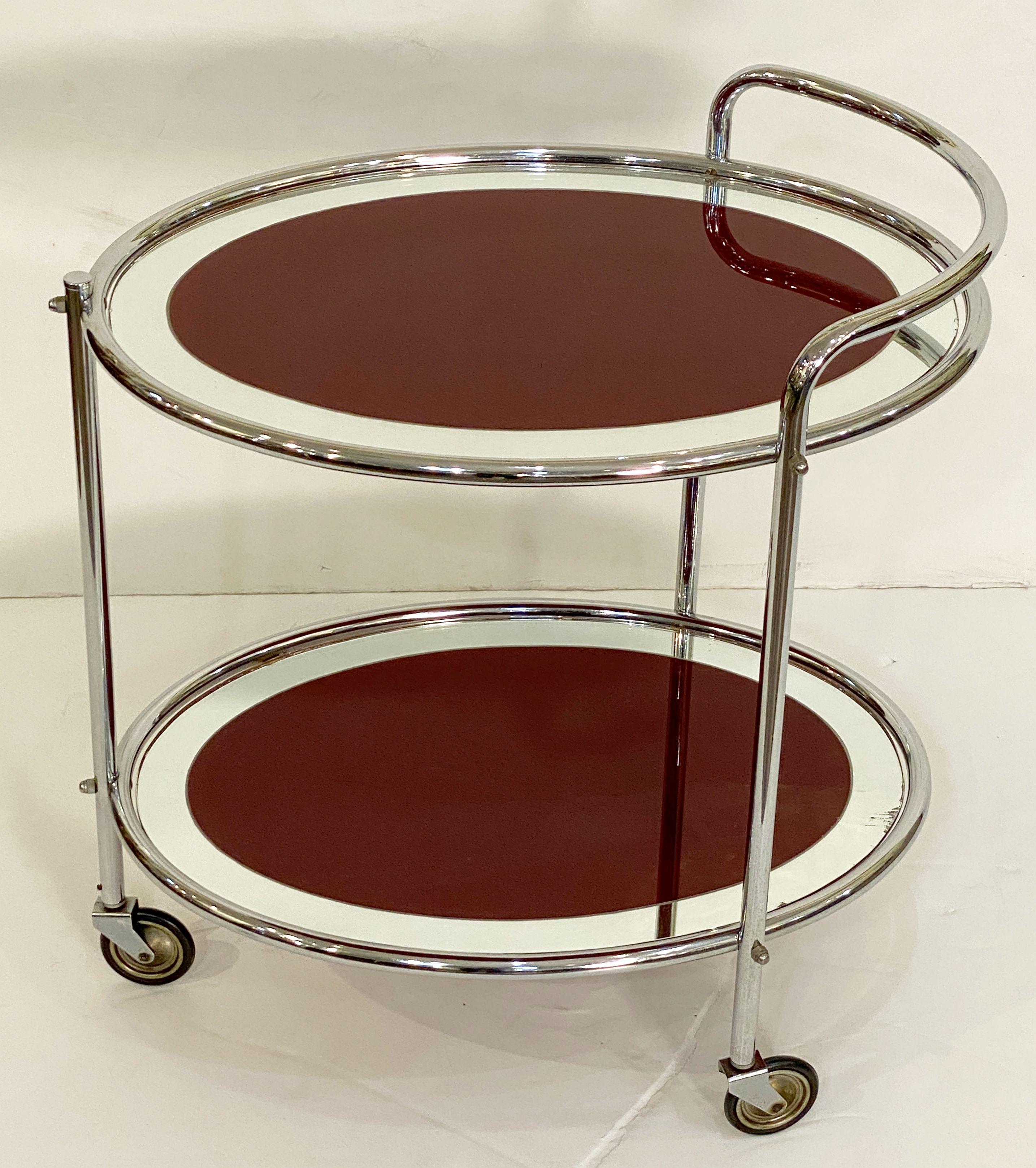 Art Deco Rolling Bar Cart of Chrome and Mirrored Glass from England For Sale 1