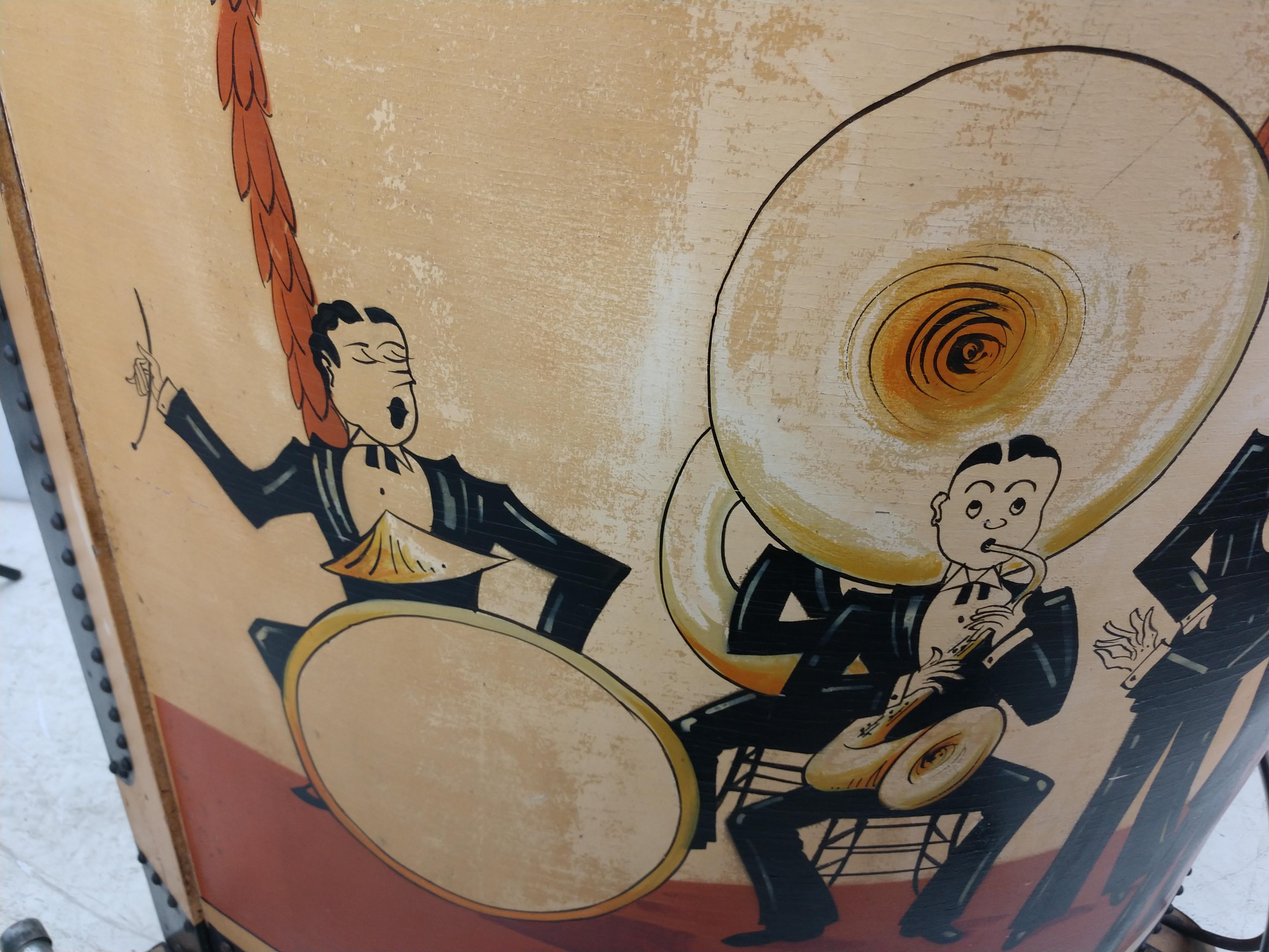 Art Deco Rolling Dry Bar Hand Painted Jazz Band Scene, circa 1930 7