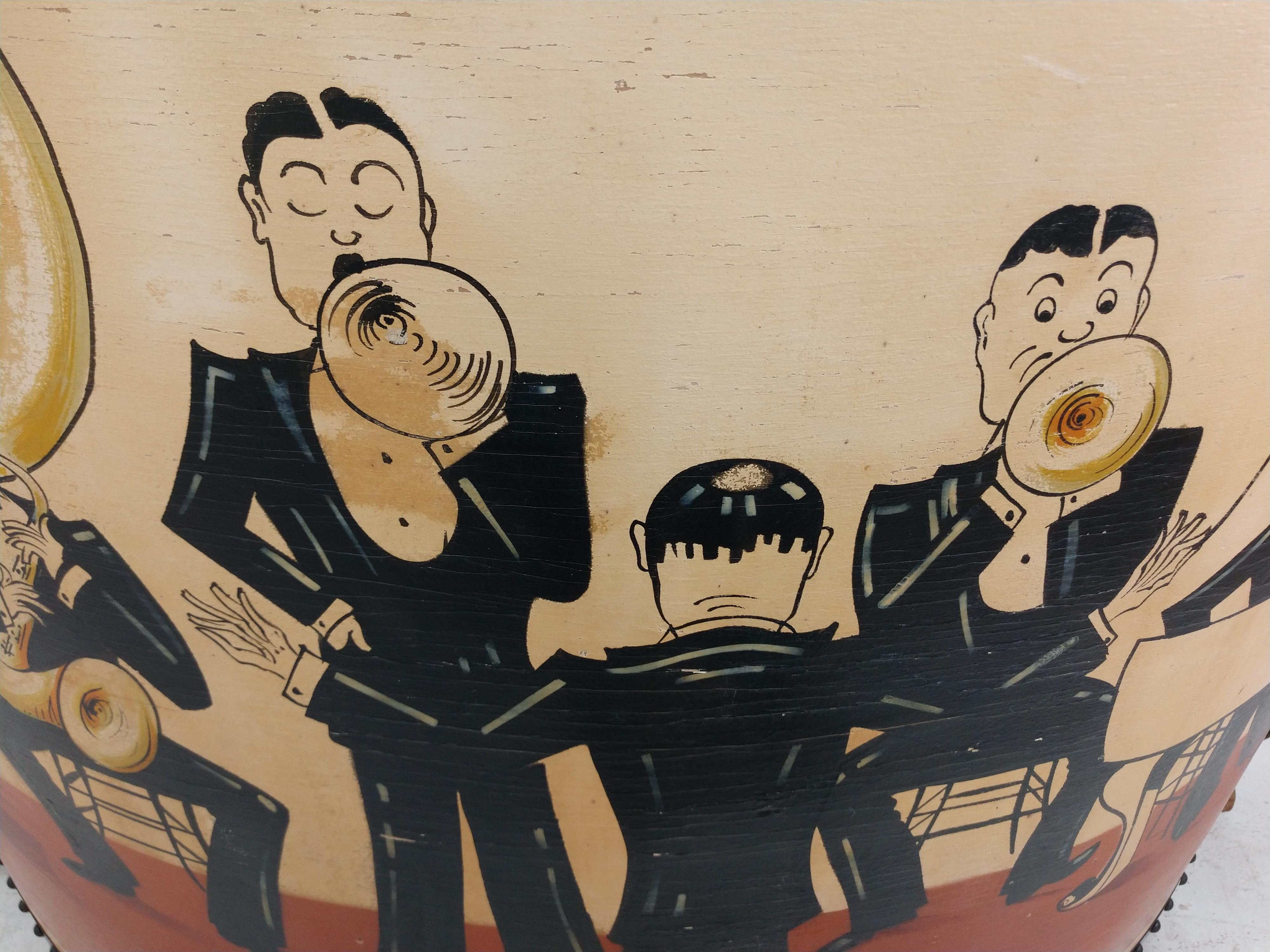 Art Deco Rolling Dry Bar Hand Painted Jazz Band Scene, circa 1930 8