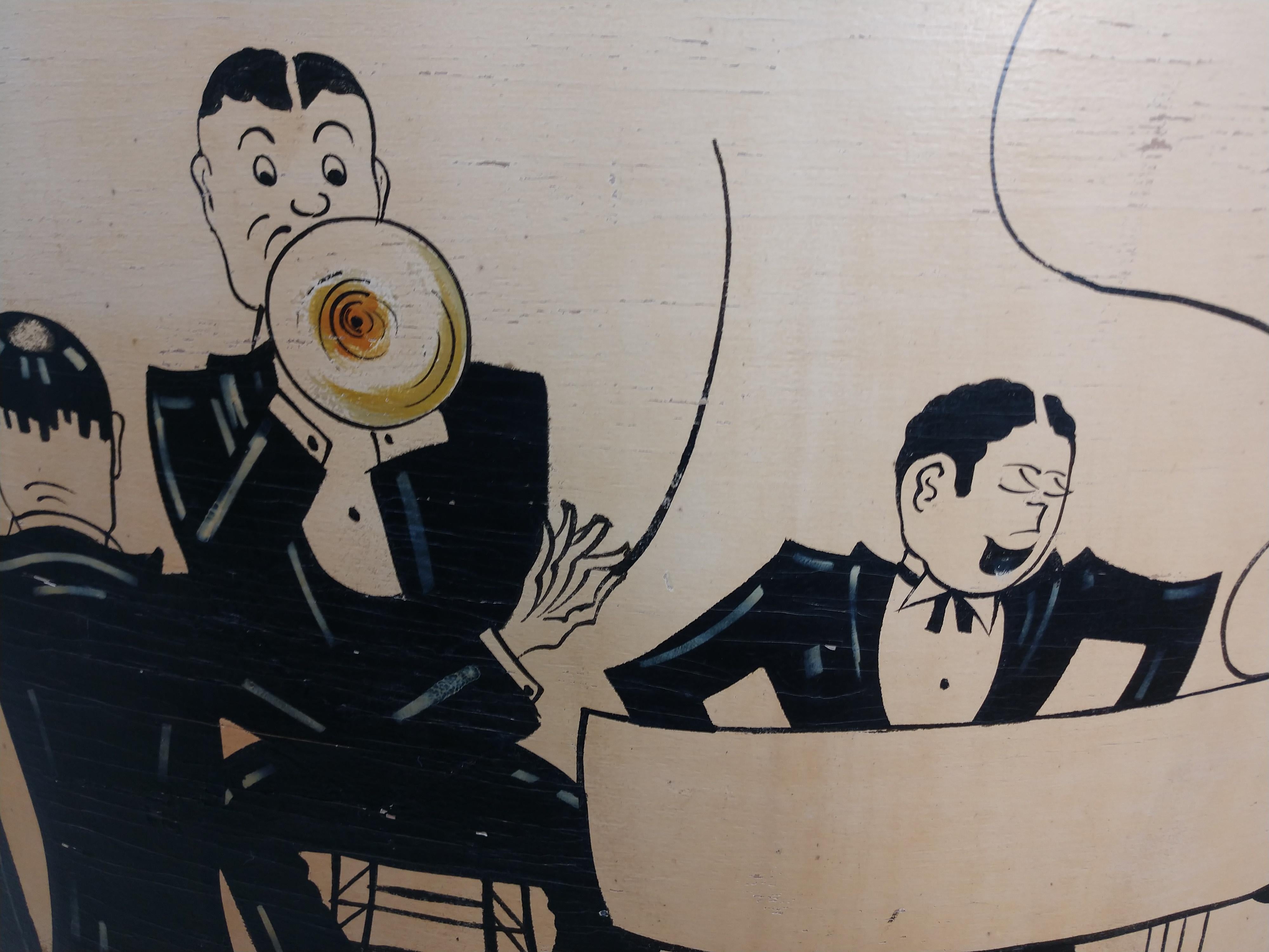 Art Deco Rolling Dry Bar Hand Painted Jazz Band Scene, circa 1930 9