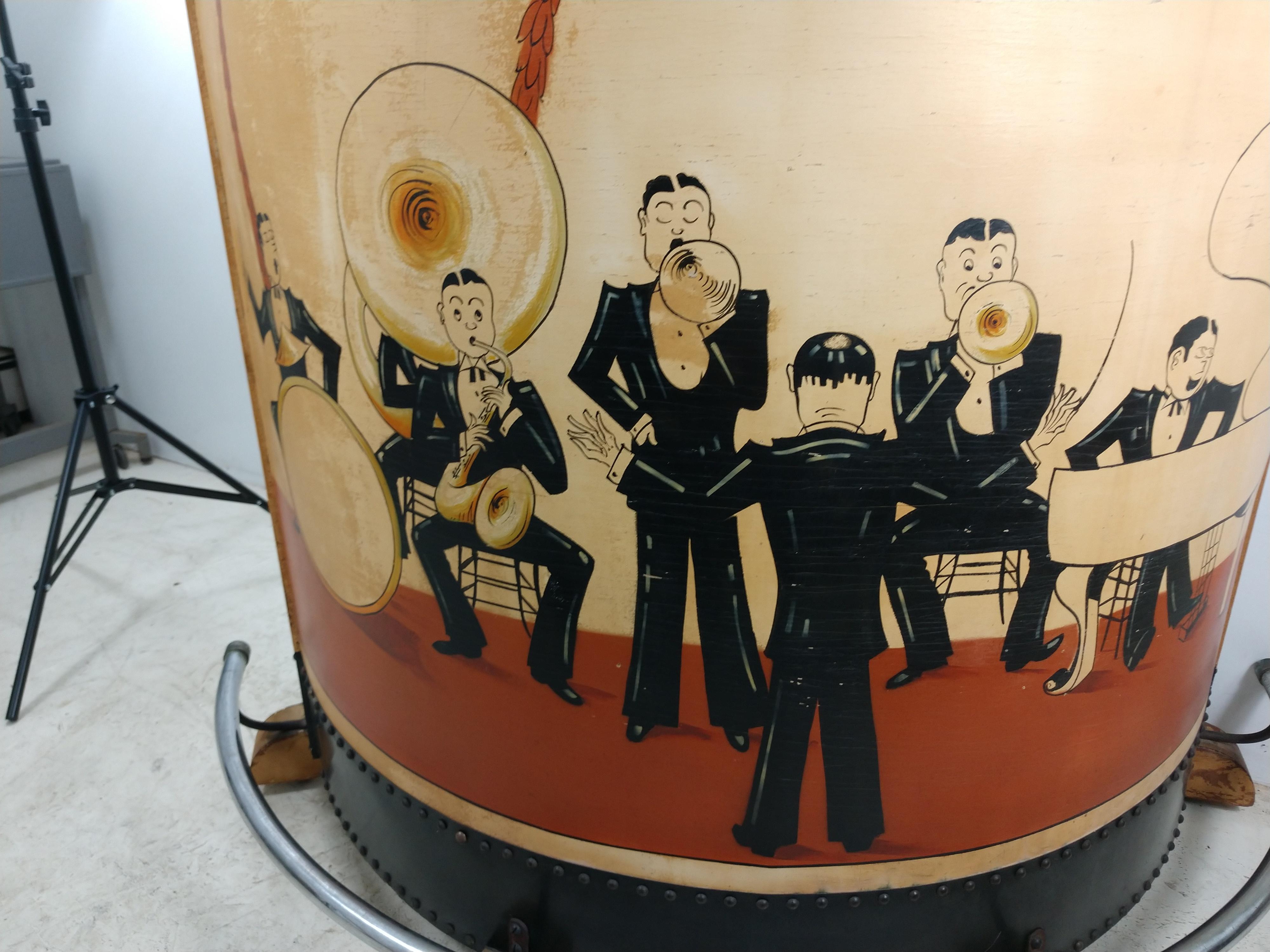 Art Deco Rolling Dry Bar Hand Painted Jazz Band Scene, circa 1930 10