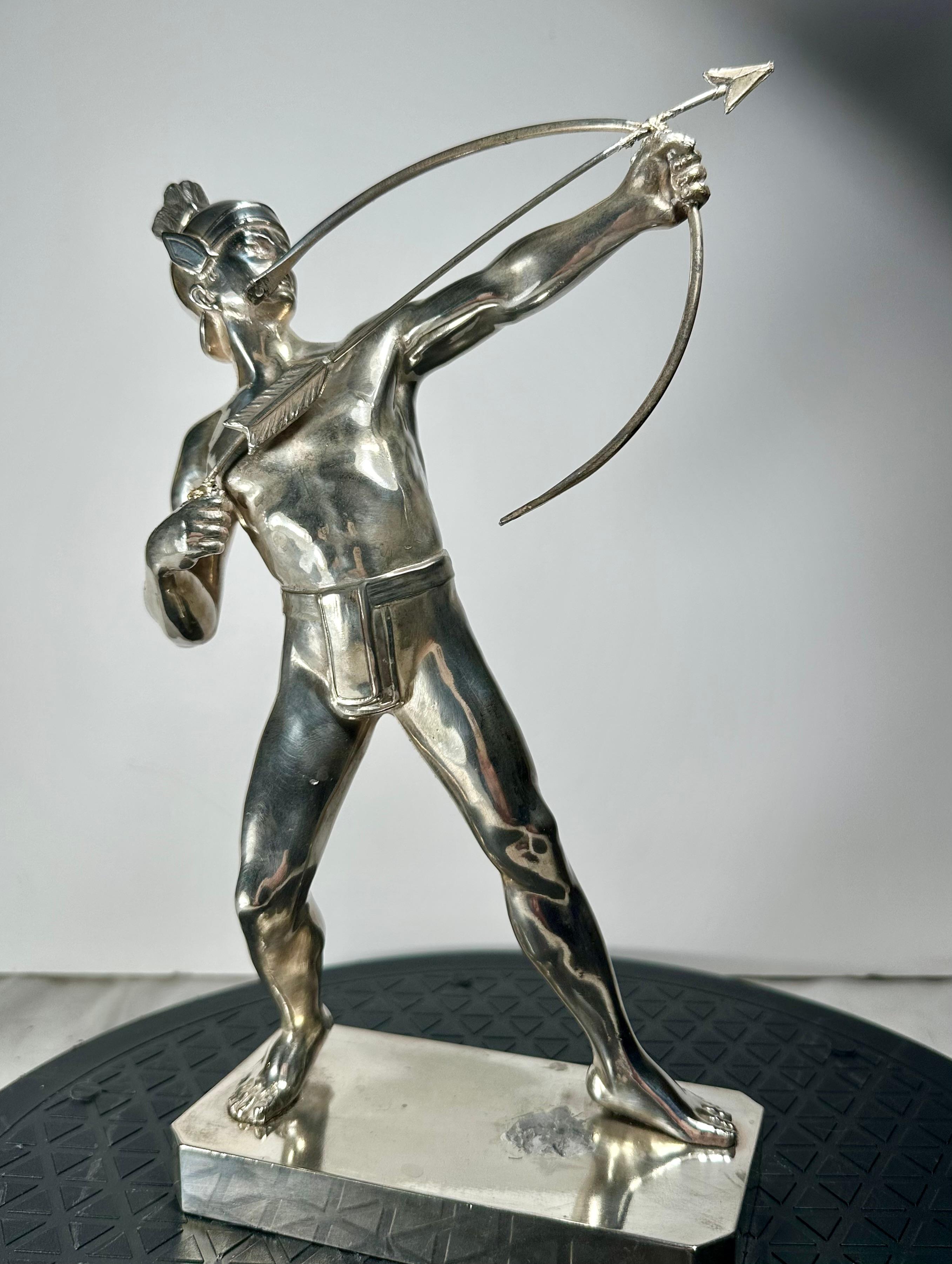 Metal Art Deco Roman Archer Statue by Hermann Eichberg For Sale