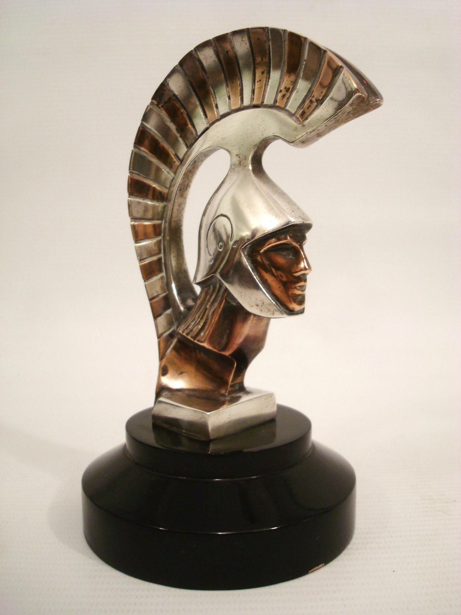 British Art Deco Roman Warrior Car Mascot, Hood Ornament by Darel, ca. 1920s