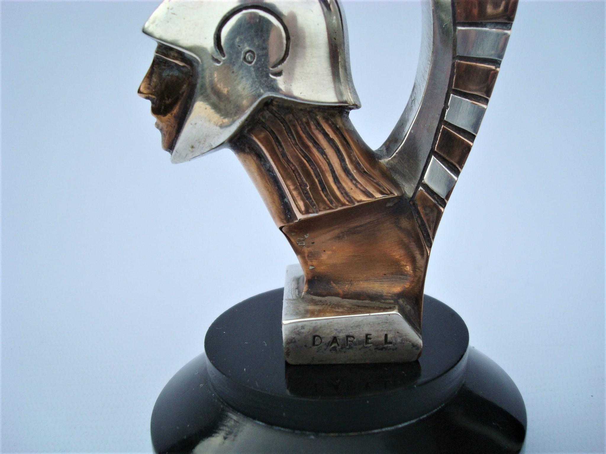 British Art Deco Roman Warrior Car Mascot, Hood Ornament by Darel, ca. 1920s