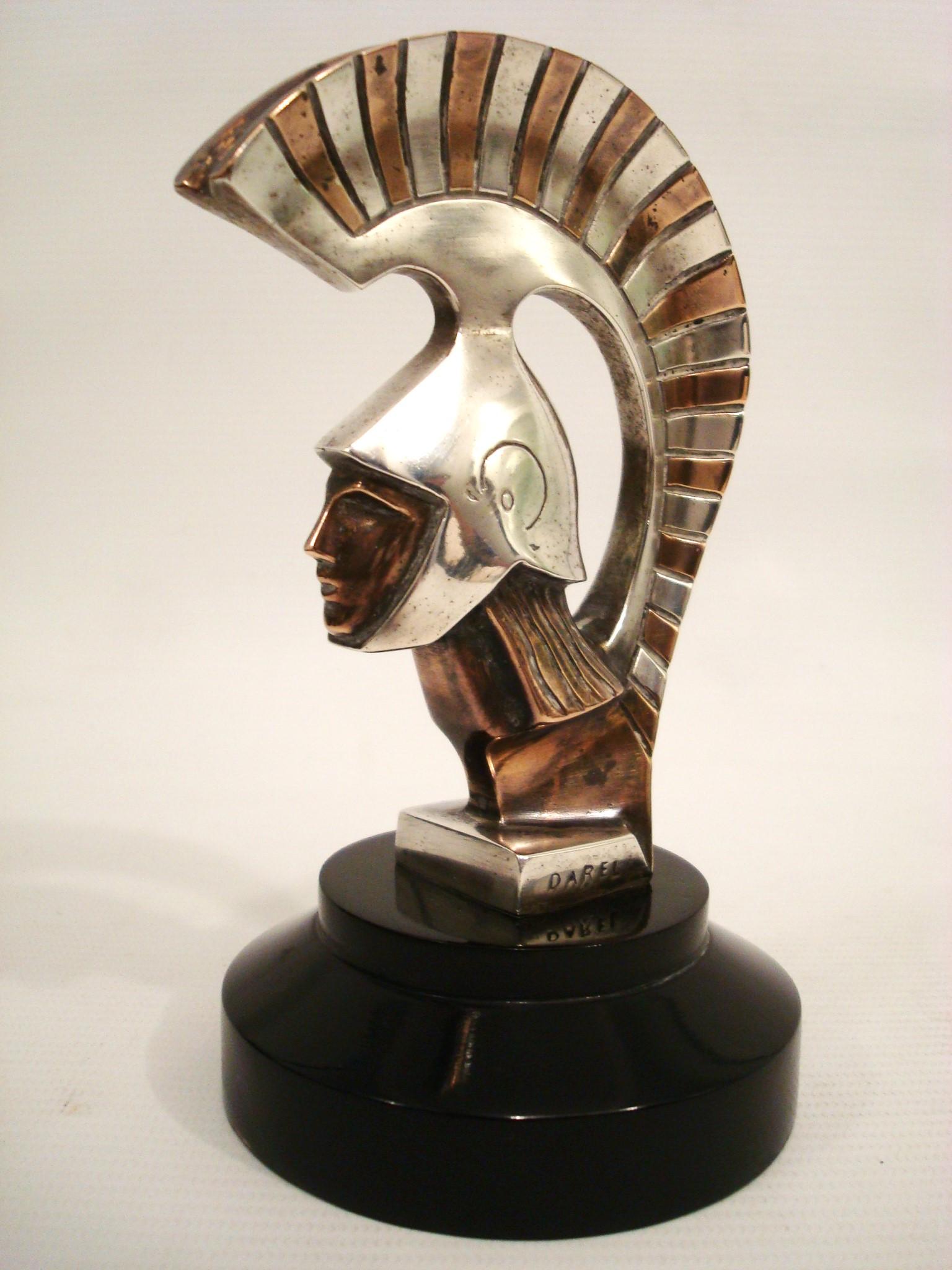Silvered Art Deco Roman Warrior Car Mascot, Hood Ornament by Darel, ca. 1920s
