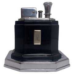 Art Deco Ronson Octette Touch Tip Table Lighter With Black Enamel & Chrome Case