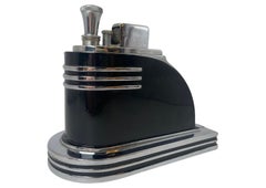 Art Deco Ronson Streamline Moderne Black Lacquered Touch Tip Table Lighter