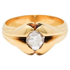 Art Deco Rose Cut Diamond 18 Karat Yellow Gold Band Ring