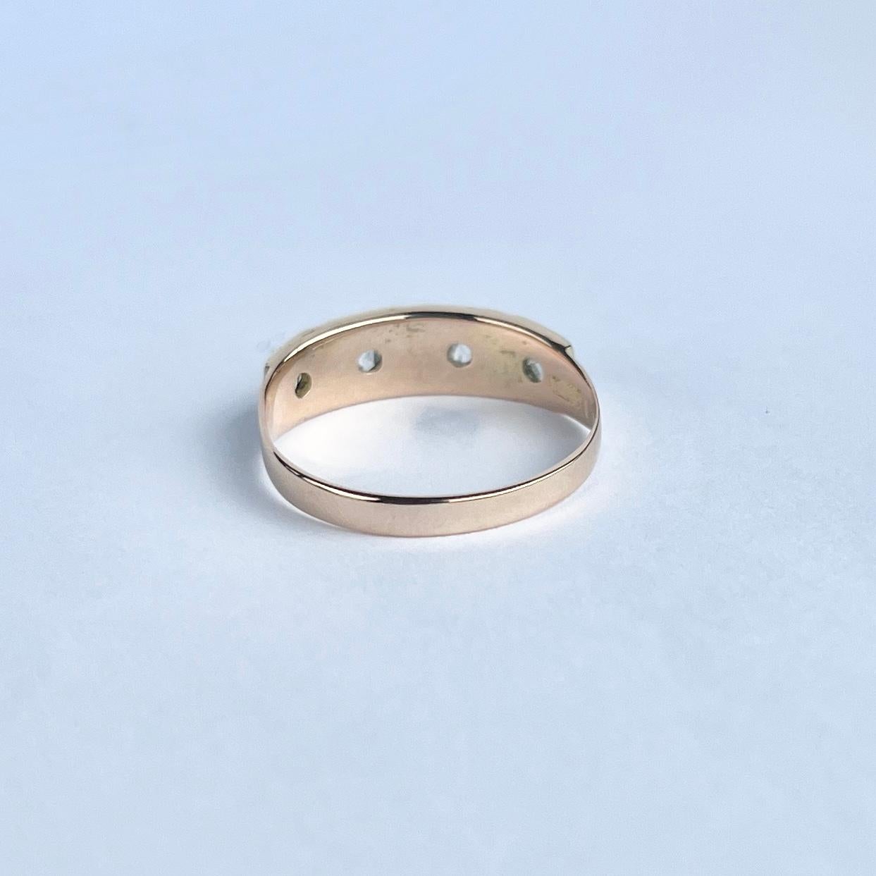Art Deco Rose cut Diamond and 18 Carat Gold Four-Stone Star Setting Band For Sale 1