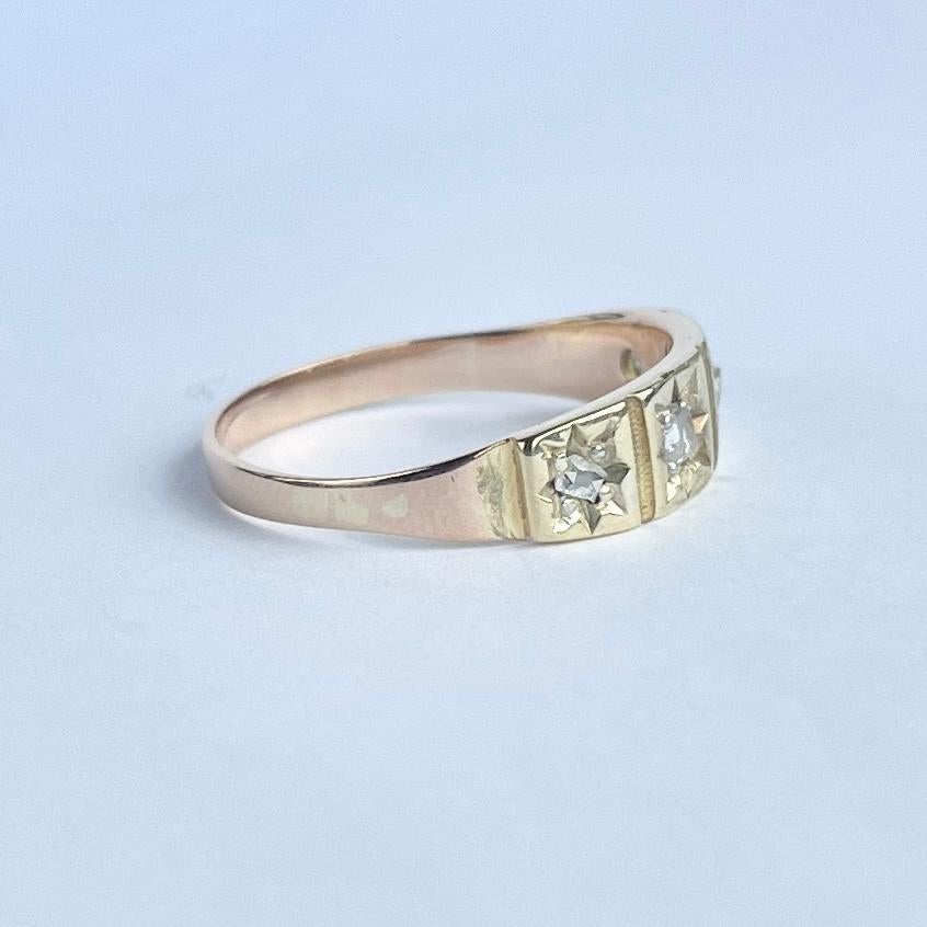 Art Deco Rose cut Diamond and 18 Carat Gold Four-Stone Star Setting Band For Sale 2