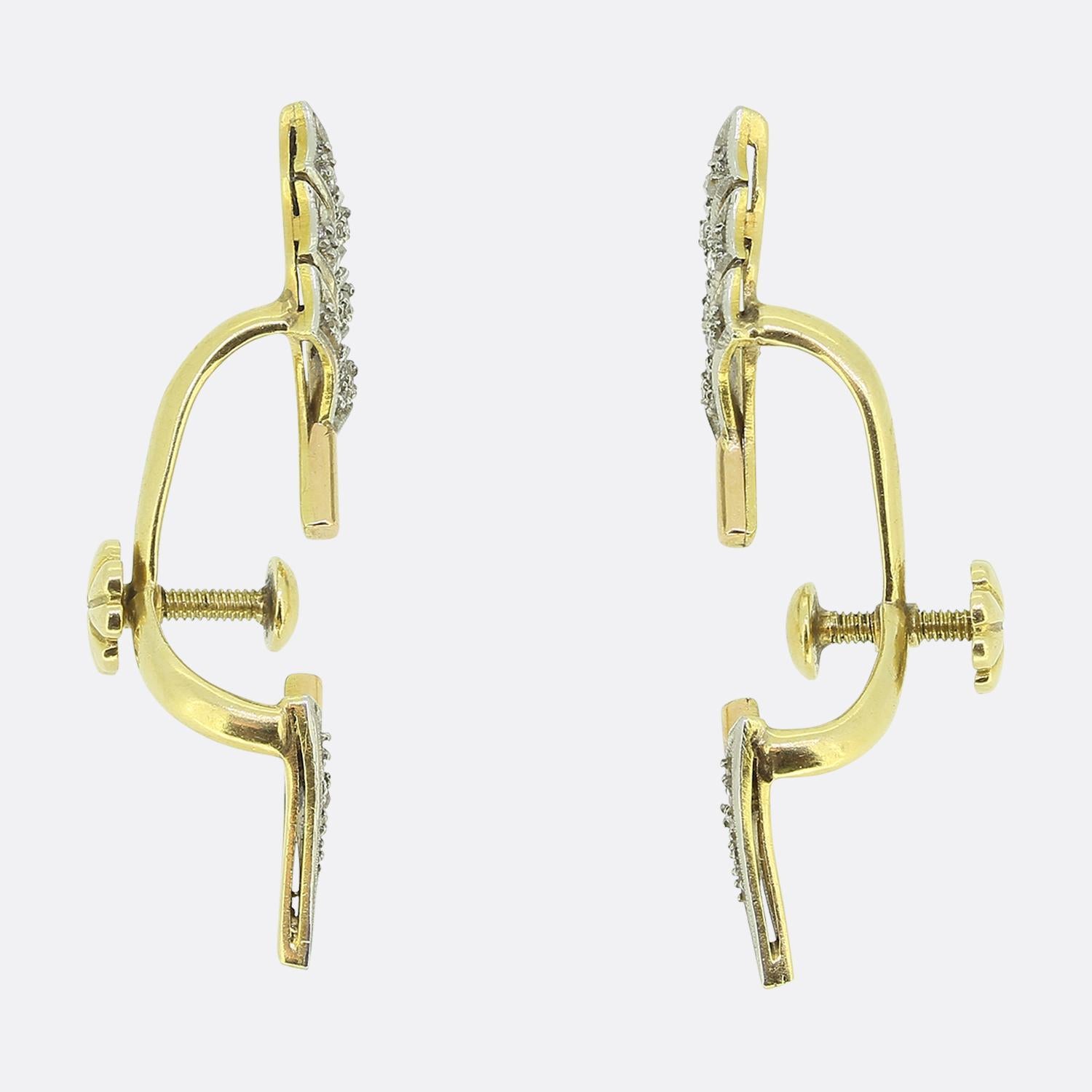 Art Deco Rose Cut Diamond Arrow Earrings In Good Condition For Sale In London, GB