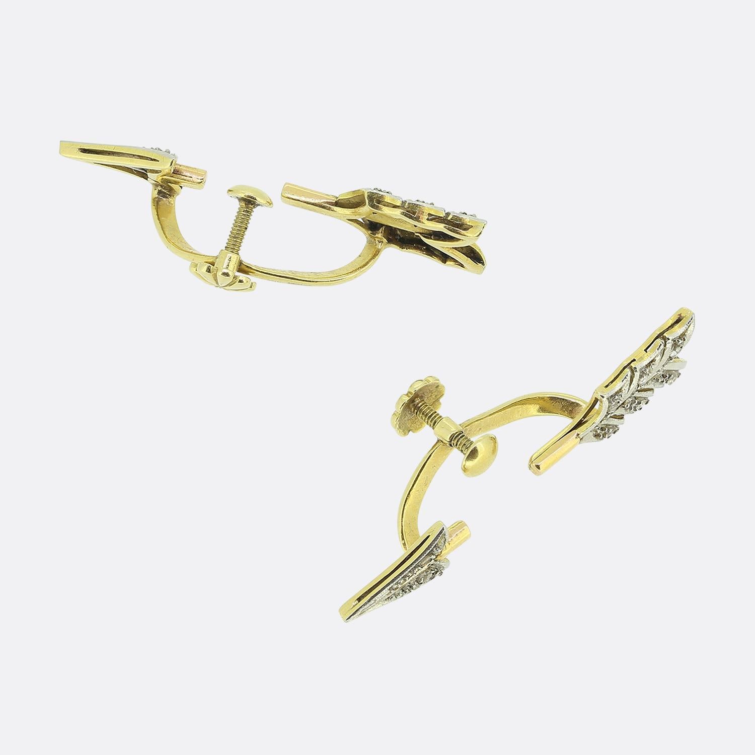 Women's or Men's Art Deco Rose Cut Diamond Arrow Earrings For Sale
