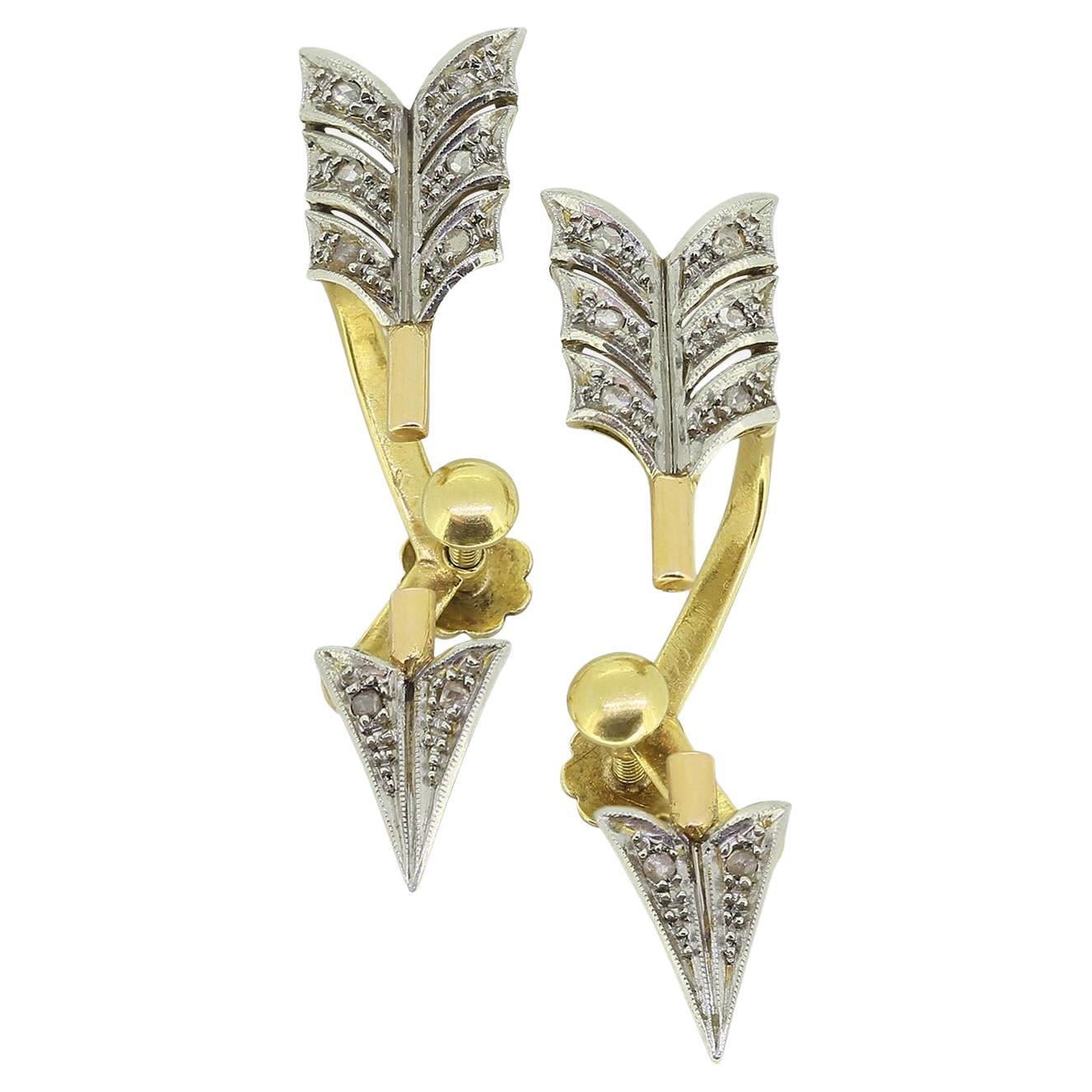 Art Deco Rose Cut Diamond Arrow Earrings