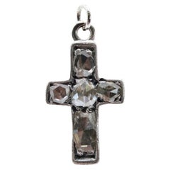 Art Deco Rose Cut Diamond Cross Pendant Charm in Platinum