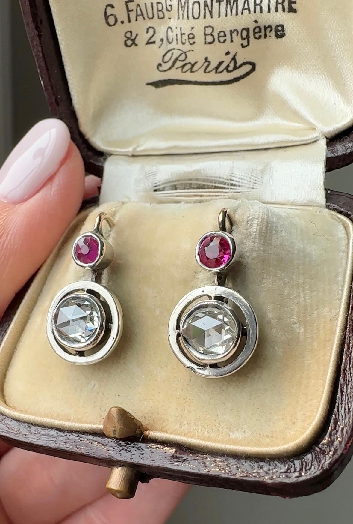 Art Deco Rose Cut Diamond Dormeuse Earrings In Good Condition For Sale In Hummelstown, PA