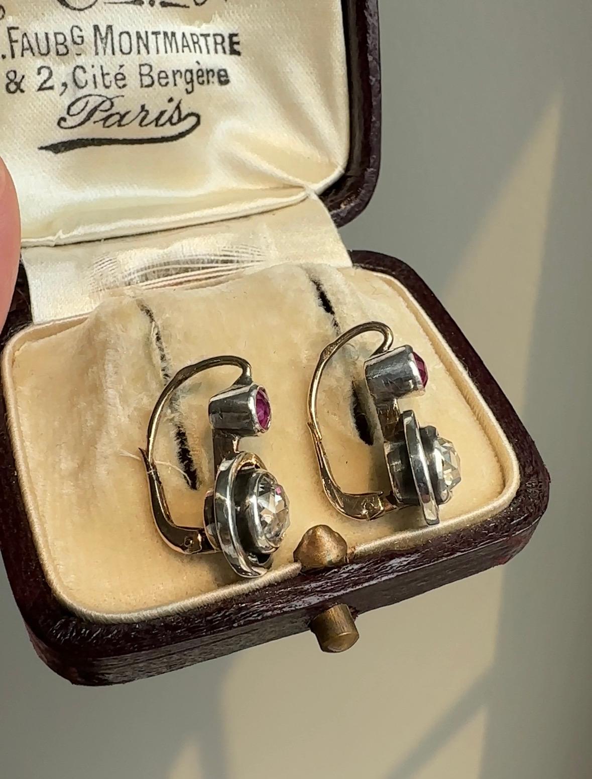 Art Deco Diamant Dormeuse Ohrringe im Rosenschliff für Damen oder Herren im Angebot