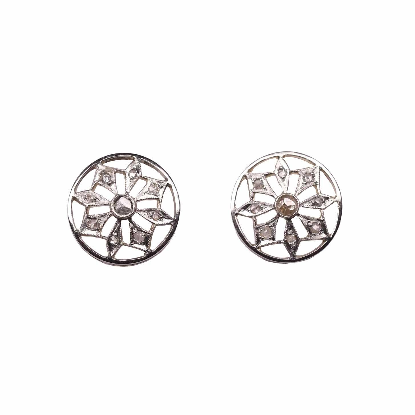 Women's Art Deco Rose Cut Diamond Earrings in Gold and Platinum For Sale