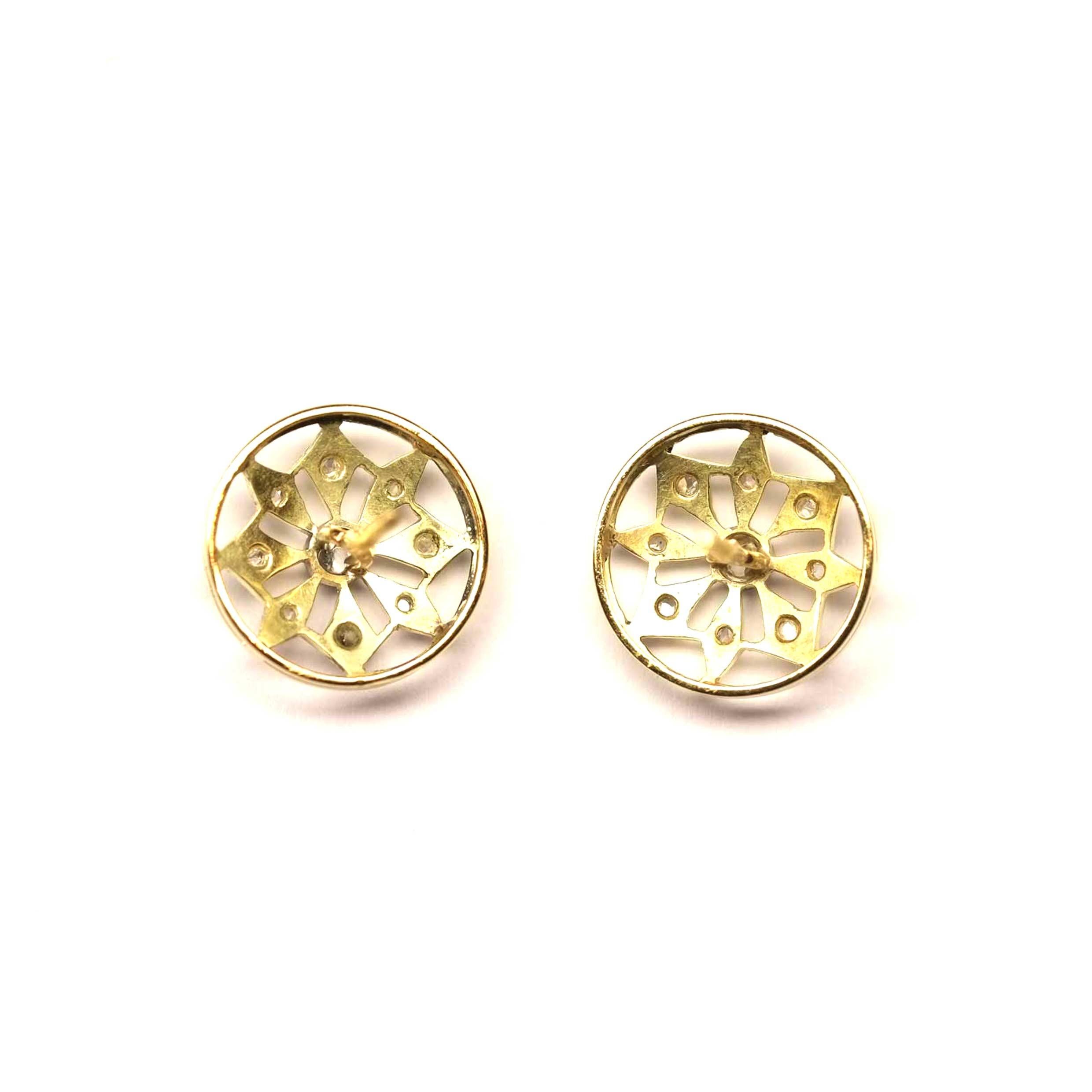Boucles d'oreilles Art déco en or et platine avec diamants taillés en rose Bon état - En vente à Milano, MI
