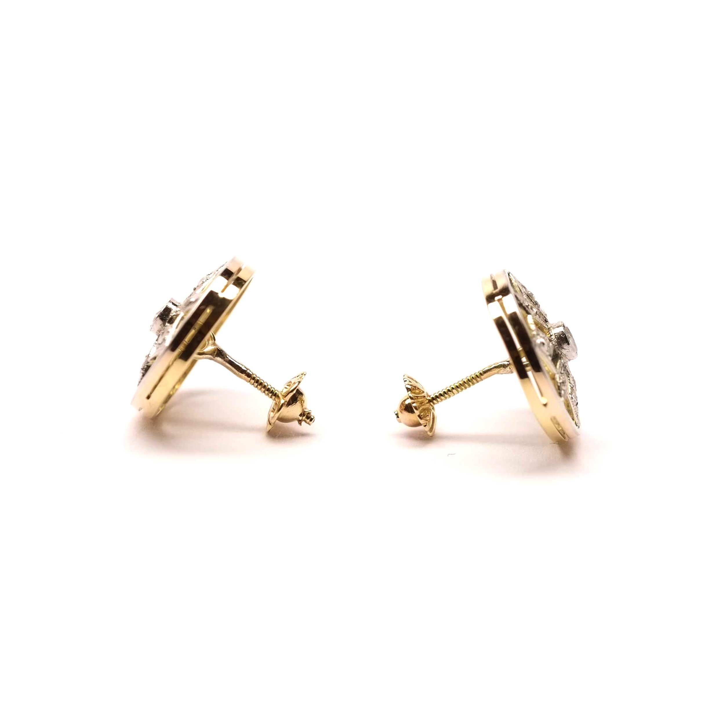 Boucles d'oreilles Art déco en or et platine avec diamants taillés en rose Pour femmes en vente